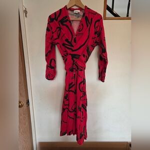 Henui Red And Black Bunny Print Wrap Dress Xs